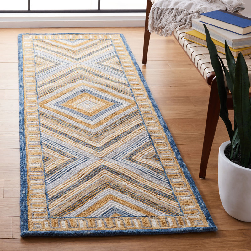 Union Rustic Seidl Geometric Handmade Tufted Wool Navy/Gold Area Rug